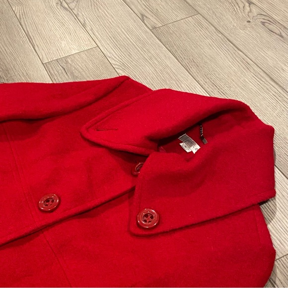 Larry Levine Wool Blend Coat Women’s Size M Red Funnel Neck Button Down Pockets - Picture 4 of 15